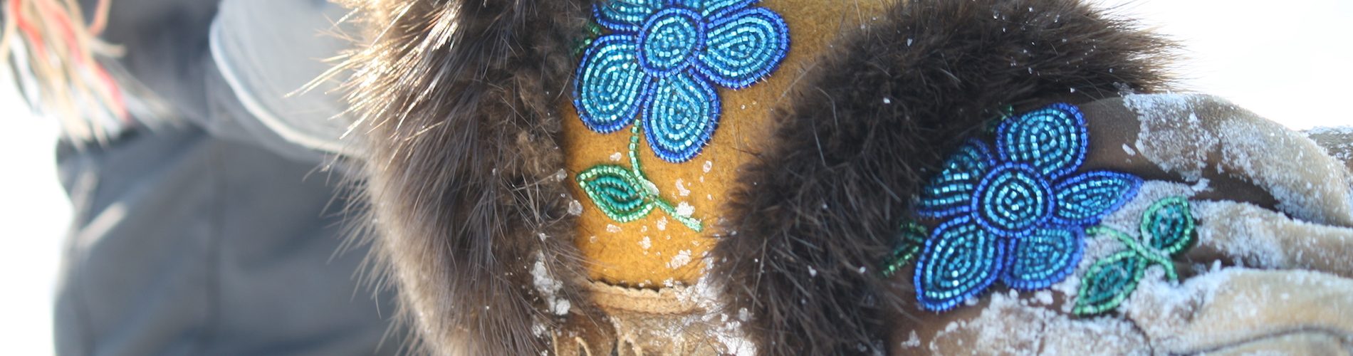 leather mitten with traditional first nations beadwork